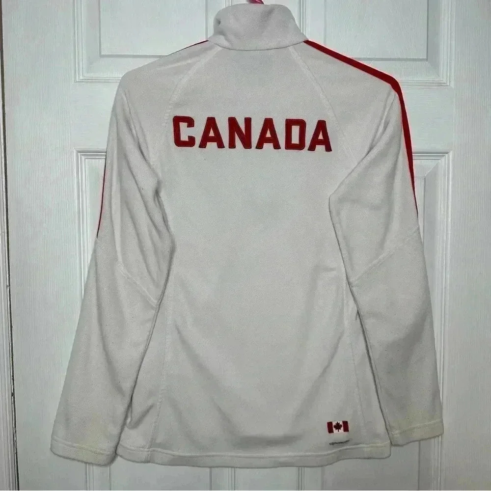 Adidas Training Jacket Canada Olympics Fleece White & Red Size Medium - Picture 9 of 16